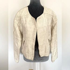Zara Trafaluc Biker Jacket Cream Silver Zipper Details Size Large